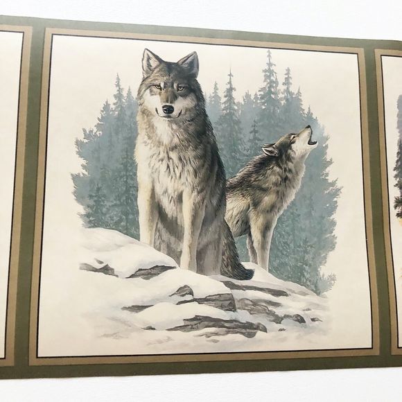 Seabrook Designs Wallpaper Border Cabin Lodge Moose Wolf Couger SEALED HB722B - Picture 5 of 7